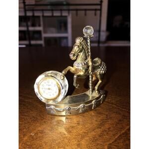 Elgin Carousel / Merry Go Around Horse Desk Clock Gold Color DX